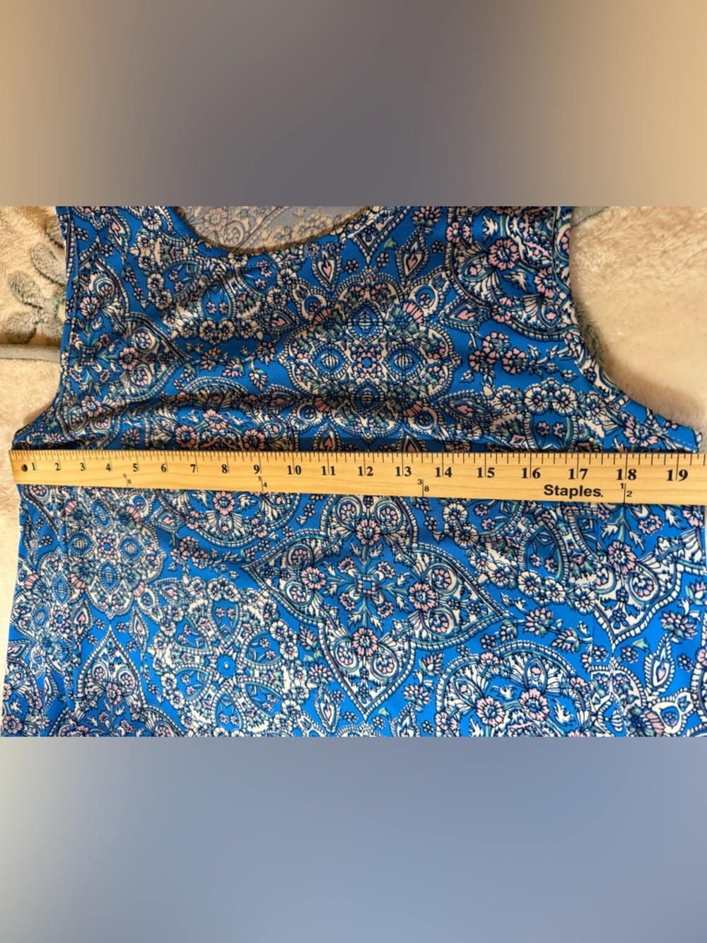 Blue Mediterranean Tile Print Shift Dress with Pockets Sleeveless Size XL - Picture 10 of 10
